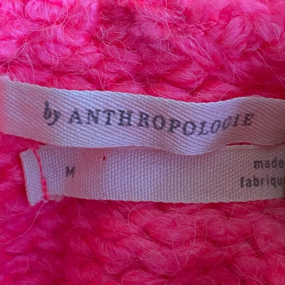 Anthropologie Cable Knit Chunky Oversized Sweater Sz M Neon Pink Barbiecore Wool - Picture 9 of 12